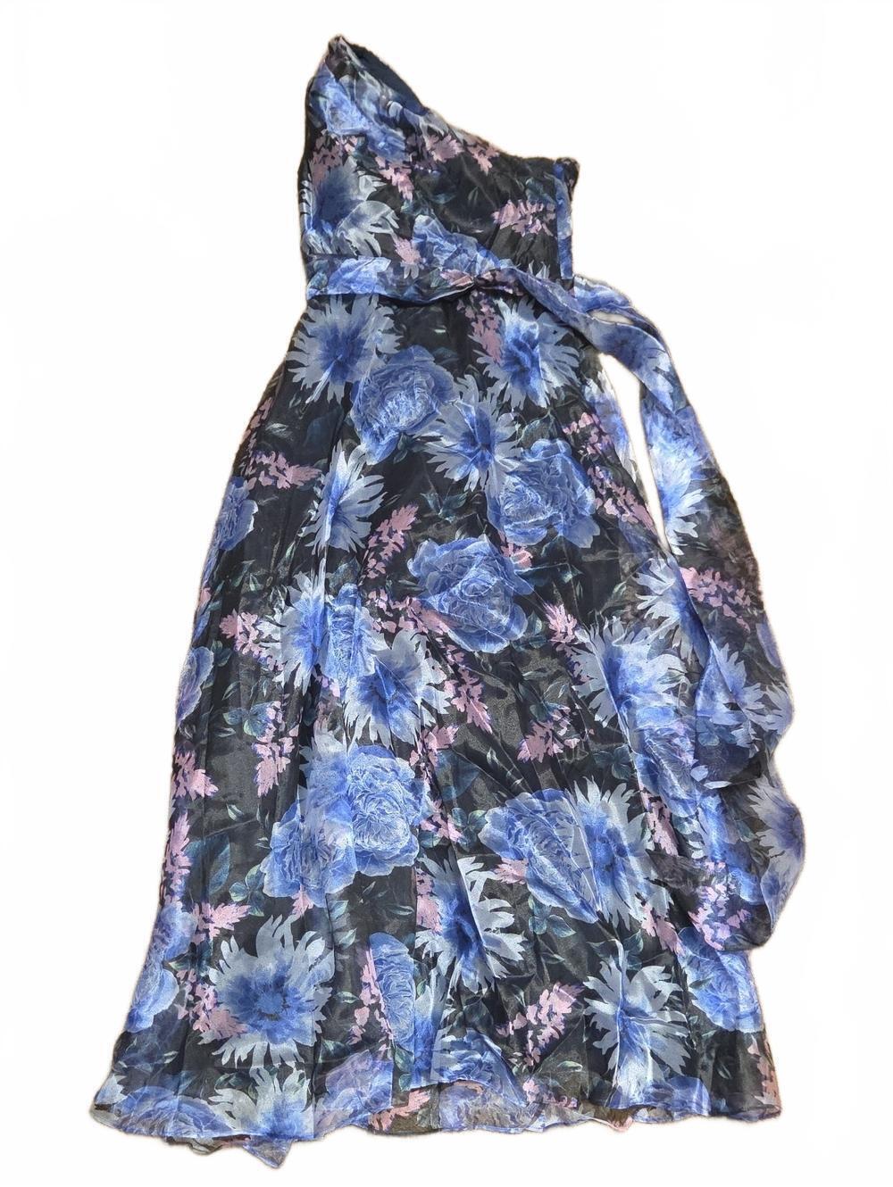 Eliza J | Navy and Blue Floral One-Shoulder Dress | 10